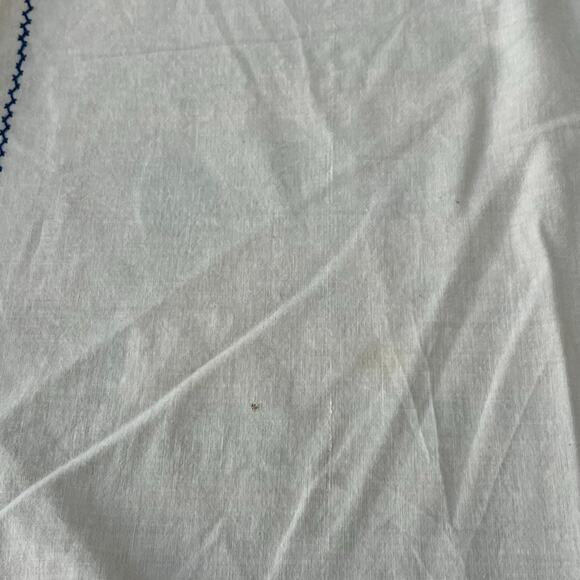 Vintage Off White Tablecloth Blue Stitching 69"x 71.5" - Picture 4 of 14